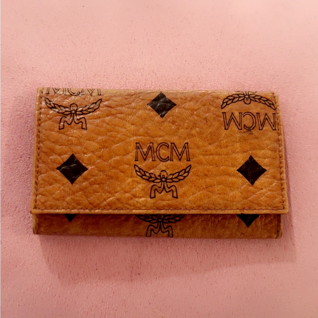 Mcm Logo Visetos Leather 4 Ring Key Case Brown